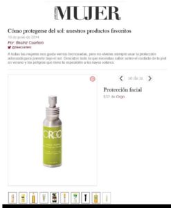 Siempre Mujer, June 2014 - Online article featuring ORGO Completely Weightless Sunscreen
